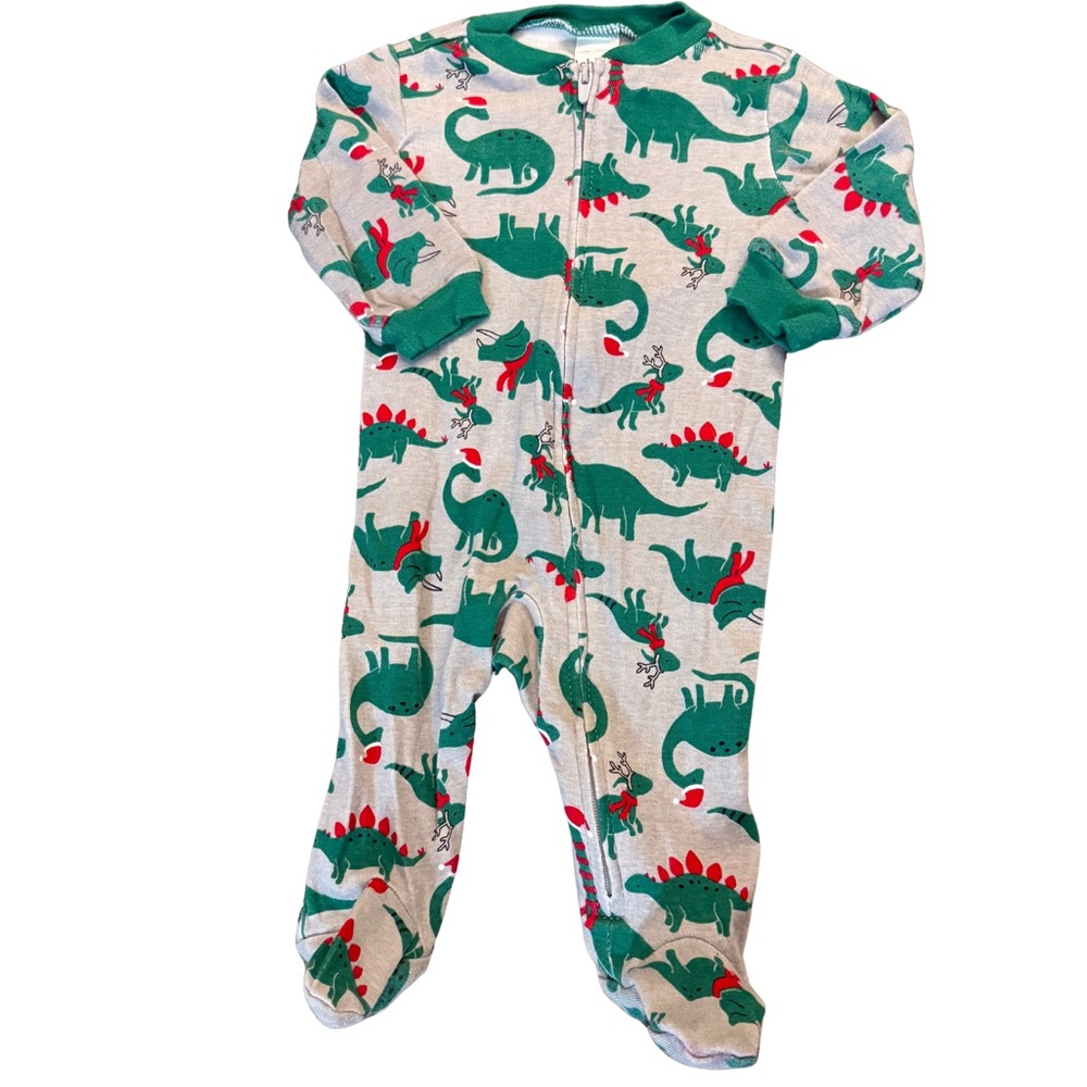 Kids Christmas‎ Dinosaur Print Footie Pajamas - Green and Red